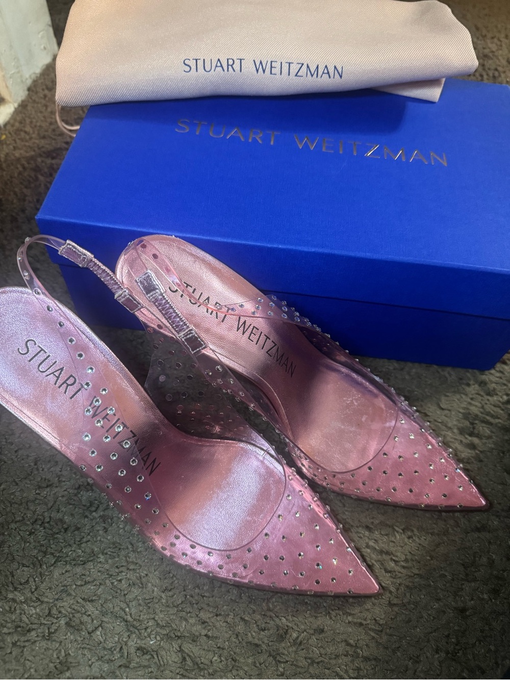 Stuart Weitzman Pink Metallic Crystal-Stud Slingback Pump - Picture 2 of 9